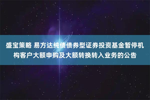 盛宝策略 易方达纯债债券型证券投资基金暂停机构客户大额申购及大额转换转入业务的公告